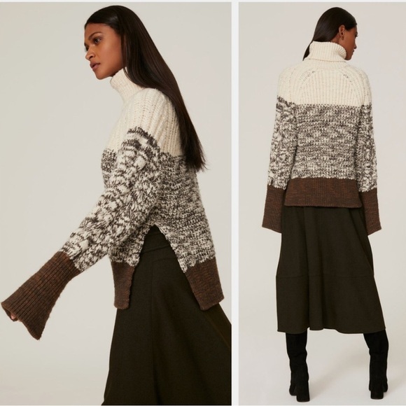 3.1 Phillip Lim Chunky Knit Long Sleeve Turtleneck Sweater Brown size Xsmall - Picture 2 of 5